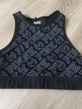 PINK Victoria's Secret Black Logo High-Neck Sports Bra Size (Small in Women’s)